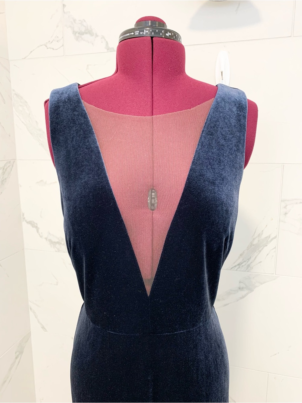 Jenny Yoo Dress V-Neck Navy Velvet Evening Gown 12 - Picture 5 of 15